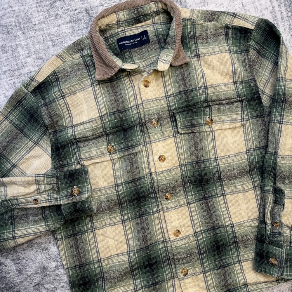 Abercrombie Fitch Shirt Adult Small 90s Oversized Flannel Corduroy Collar Boxy